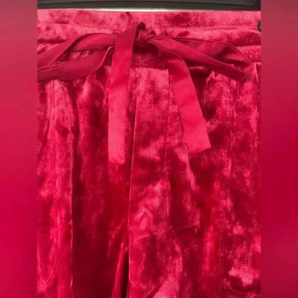 Torrid Crushed Velour Sleep Short in Jasper Red with Drawstring Waist,Pockets; 1 - Picture 3 of 7